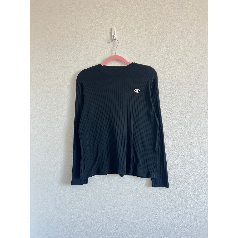 Champion Black Campus Ribbed, Mock Neck, Long-Sleeve Top 2XL Modern Athleisure